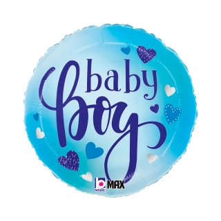 Fóliový balonek kruh Baby Boy srdíčka 46 cm