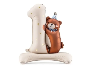 Stojící foliový balónek medvídek s číslicí 1