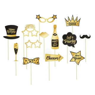 Rekvizity do fotokoutku zlaté Happy New Year 13 ks