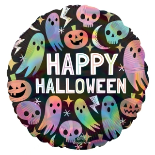 Fóliový holografický balónek duchové Happy Halloween 43 cm