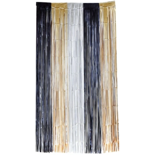 Party závěs - pruhy - zlato-stříbrno-černý 200 x 100 cm