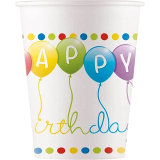 Papírové kelímky Happy Birthday balónky 200 ml 8 ks