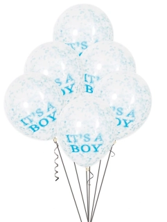 Transparentní balonky It's a boy s modrými konfetami 30 cm - 6 ks