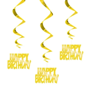 Závěsné spirály zlaté Happy Birthday 3 ks