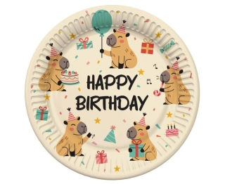 Papírové talířky Kapybara Happy Birthday 18 cm - 6 ks