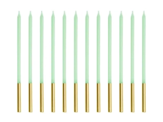Dortové svíčky dlouhé svěle zelené se zlatým zdobením 12 ks