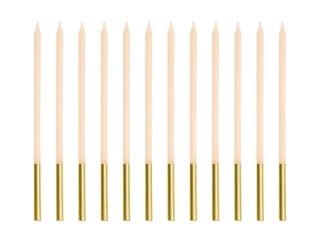 Dortové svíčky dlouhé svěle krémové se zlatým zdobením 12 ks