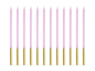 Dortové svíčky dlouhé svěle fialové se zlatým zdobením 12 ks