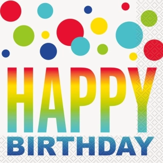 Papírové ubrousky Happy Birthday barevné puntíky 16 ks