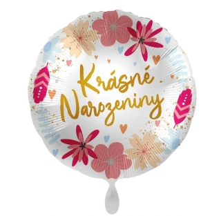 Foliový balonek Krásné narozeniny květinový CZ 43cm