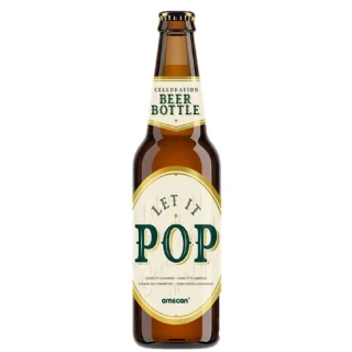 Vystřelovací konfety láhev piva - zlaté pásky