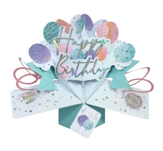 Narozeninové 3D přání Pop Up pastelové balónky
