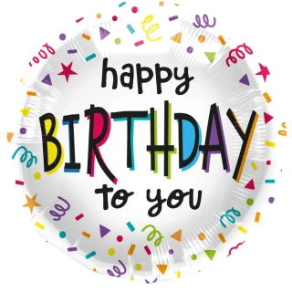 Foliový balonek kulatý Happy Birthday to You konfety 45 cm