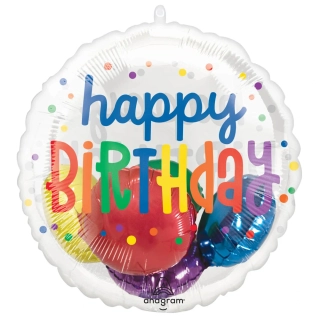 Fóliový průhledný plněný balonek Happy Birthday barevný 50 cm
