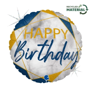 Foliový balonek kulatý Happy Birthday mramor modrý 46 cm
