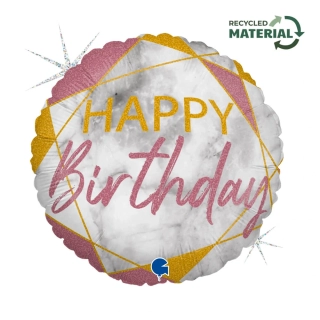 Foliový balonek kulatý Happy Birthday mramor růžový 46 cm