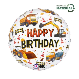 Foliový balonek kulatý Happy Birthday staveniště 46 cm