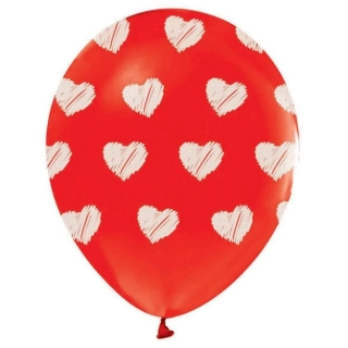 Latexový balonek červený se srdíčky 30 cm