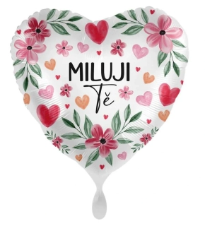 Fóliový balonek Miluji tě - květy a srdíčka CZ 43 cm