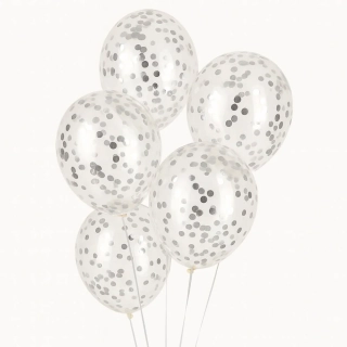 Latexové balonky průhledné se stříbrnými konfetami 30 cm - 5 ks