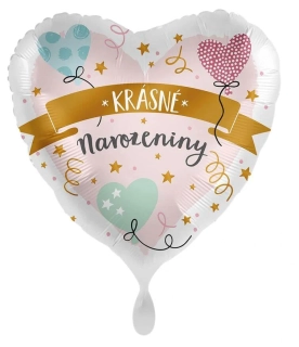 Fóliový balonek Srdce Krásné narozeniny - party CZ 43 cm