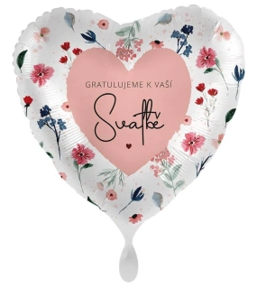 Fóliový balonek Srdce Gratulujeme k vaší svatbě CZ 43 cm