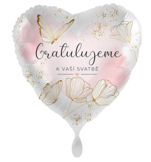 Fóliový balonek Srdce Gratulujeme k vaší svatbě - zlaté zdobení CZ 43 cm
