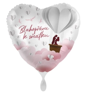 Fóliový balonek Srdce Blahopřání k sňatku CZ 43 cm