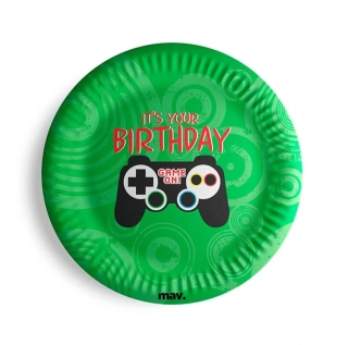 Papírové talíře Herní ovladač Leveled up 18 cm - 8 ks