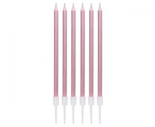 Dortové svíčky s držátky - rosegold metalické - 6 ks