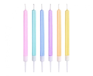 Dortové svíčky s držátky macaron metalické - 6 ks