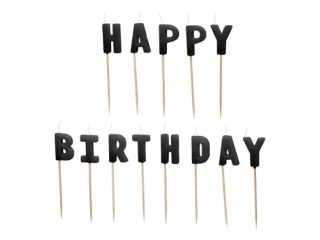 Dortové svíčky černé Happy Birthday 13 ks