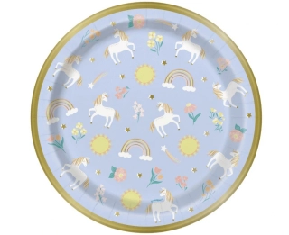 Papírové talíře Jednorožci a duha 23 cm 8 ks