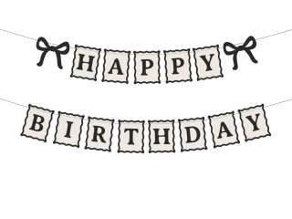 Papírová girlanda Happy Birthday s černou mašlí 100 cm