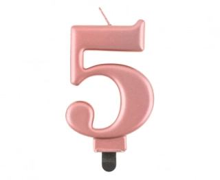 Dortová svíčka číslice 5 rosegold metalická