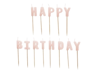 Dortové svíčky růžové Happy Birthday 13 ks