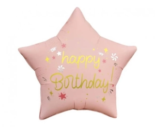 Fóliový balónek Happy Birthday růžová hvězda 45 cm