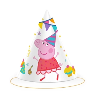 Papírové party čepičky Prasátko Peppa oslava 6 ks