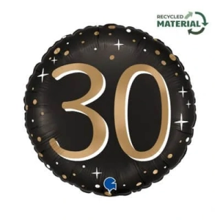 Fóliový balónek číslo 30 černý kulatý 46 cm
