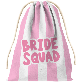 Pruhovaný dárkový vak Bride Squad růžový a bílý