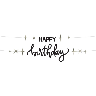 Závěsný baner „Happy Birthday“ černý s hvězdičkami 1,5 m