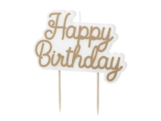 Svíčka na dort Happy Birthday zlatá