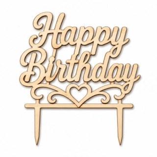 Dřevěný zápich na dort - Happy Birthday