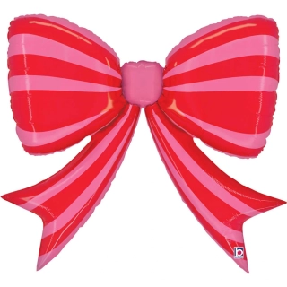 Fóliový balónek Červeno-růžová pruhovaná mašle 104 cm