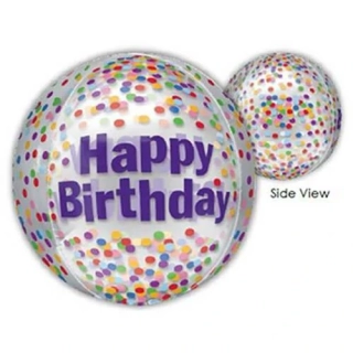 Fóliový balónek koule Happy Birthday konfety 40 cm