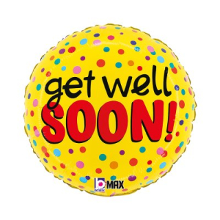 Fóliový balónek žlutý kulatý Get Well Soon 46 cm
