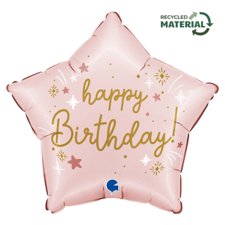 Fóliový balónek hvězda růžová Happy Birthday 46 cm