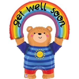 Fóliový balónek Medvídek s duhou – Get Well Soon 39,99 cm