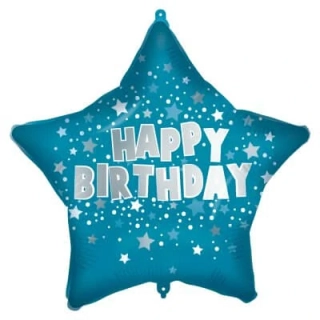 Fóliový balónek Happy Birthday Hvězda modrá 46 cm