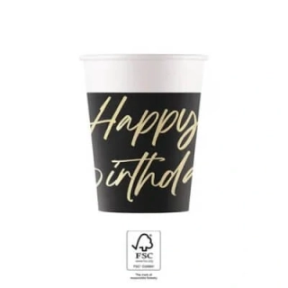 Papírové kelímky Happy Birthday černé 8 ks